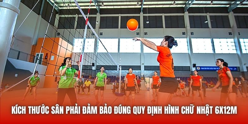 Kích thước sân phải đảm bảo đúng quy định hình chữ nhật 6x12m